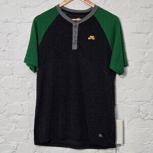 Nike SB Dri-Fit Raglan Henley, Men's Medium, Black/Green, Excellent Condition